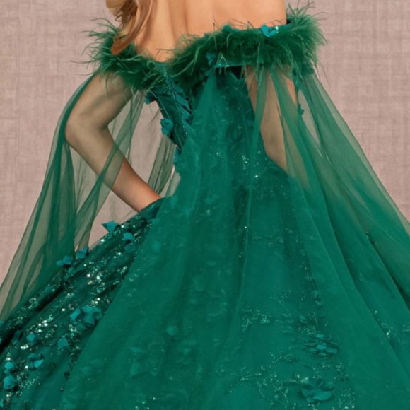 NEW OFF THE SHOULDER SLEEVELESS BALL GOWN WITH MESH CAPE & LACE UP BACK GL3101 - Picture 9 of 11